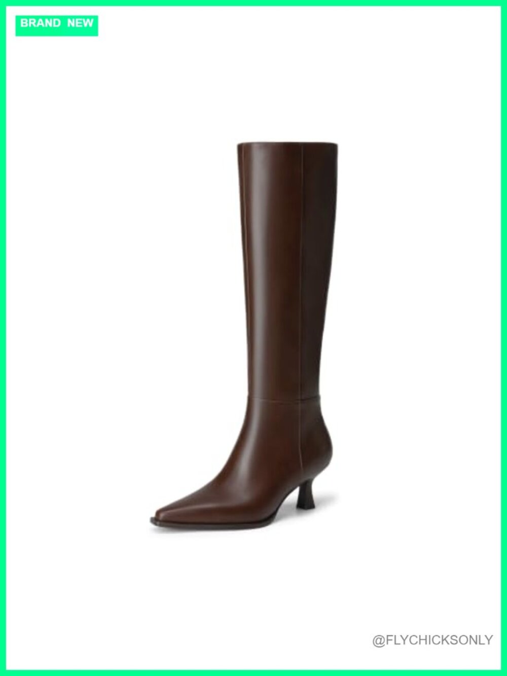 Kitten Heel Knee High Boots Pointed Toe Zip Up Faux Leather